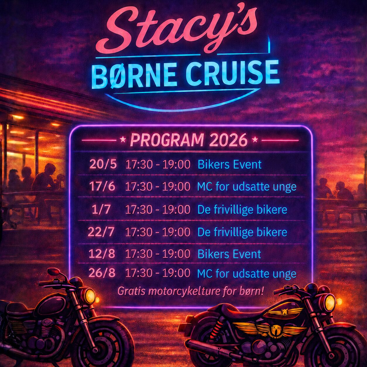 Gratis motorcykeltur for børn på Stacy’s Diner